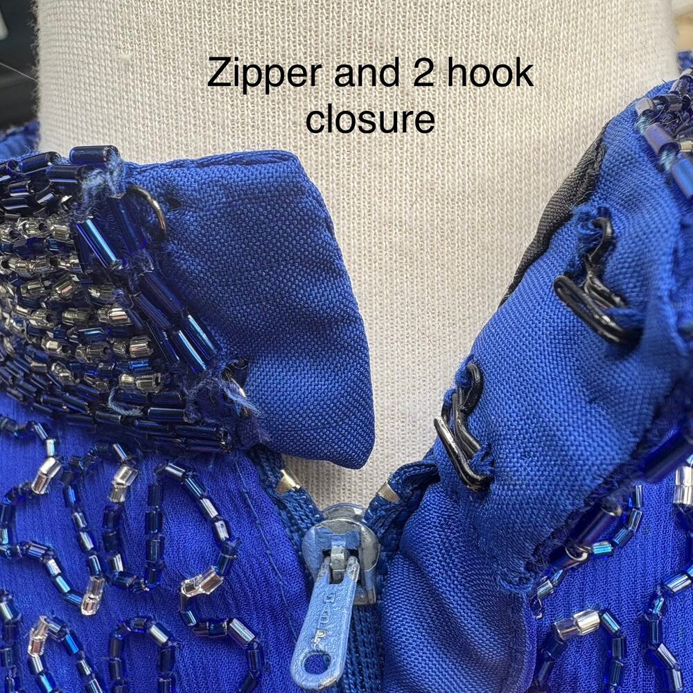 VTG Y2K Beaded Dress Gown Sz 12 Blue Maxi Bodycon Prom Glam Fairy Evening Formal - Picture 10 of 16